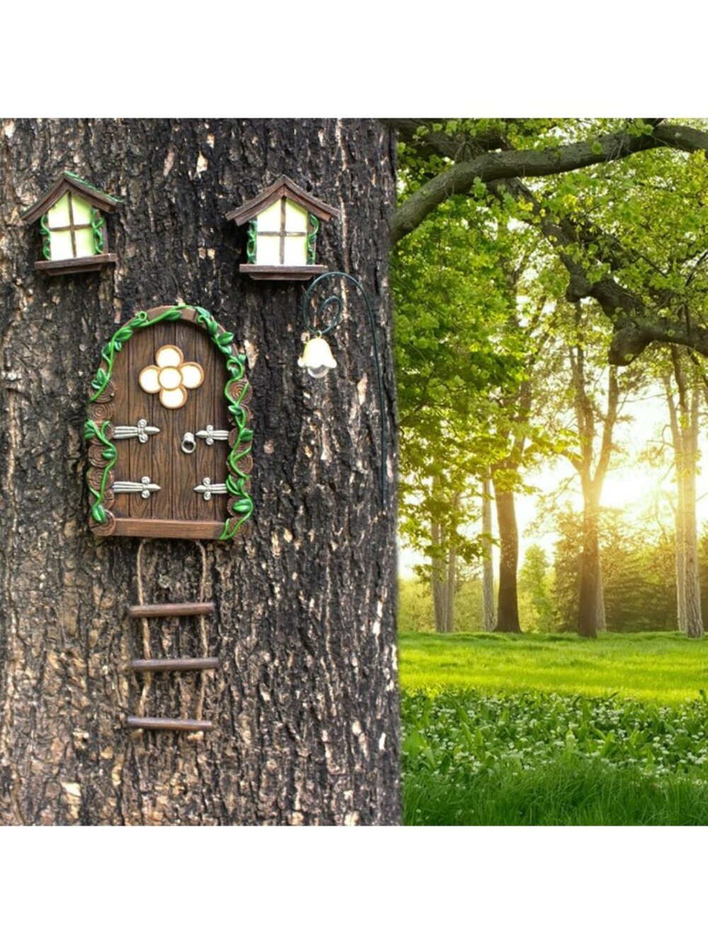 Glow in the Dark Fairy Garden Decor - Mini Door & Windows Yard Sculpture